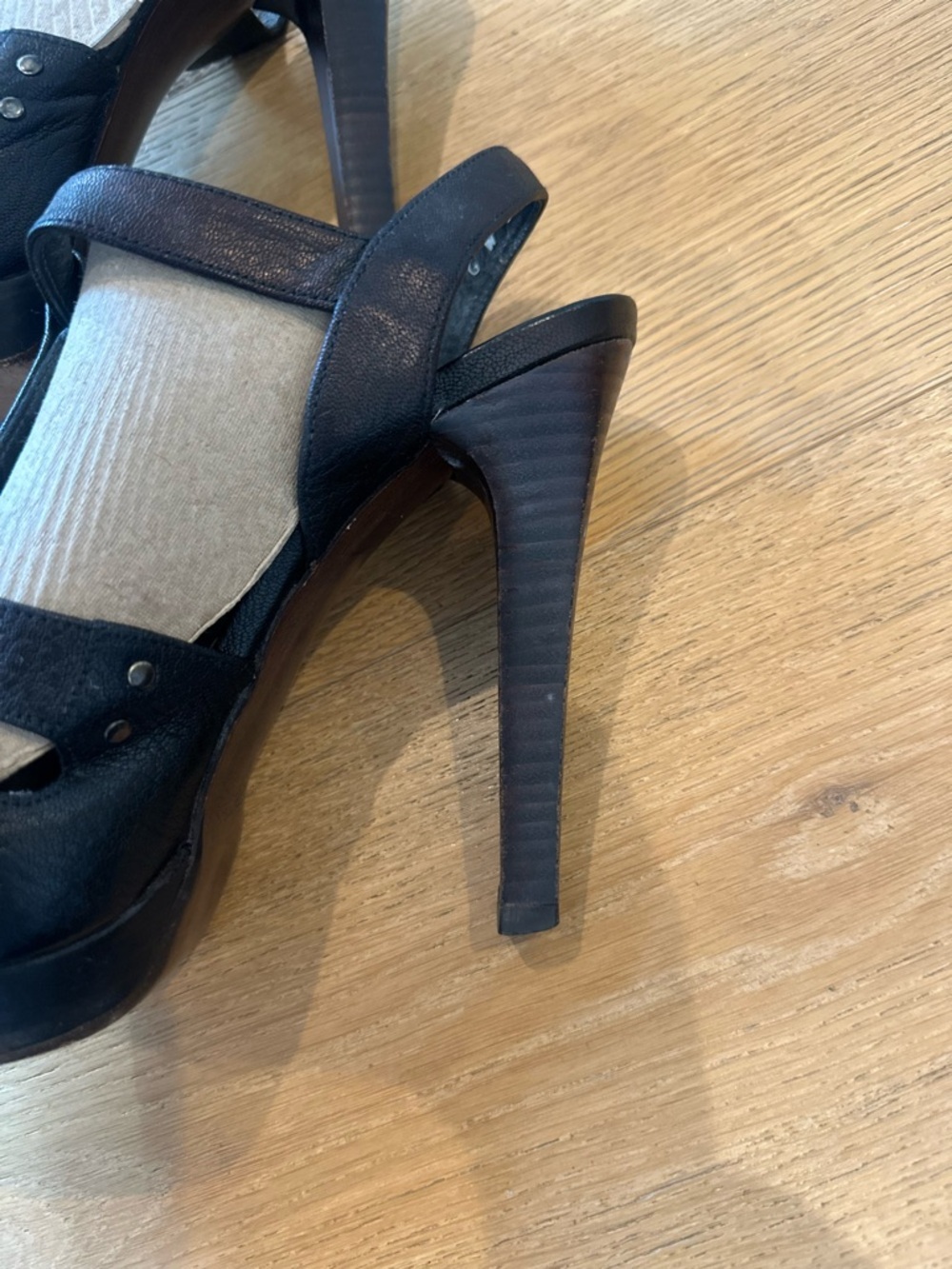 Stuart Weitzman Black Leather Peep Toe Platform Heel Cutout Studded | Size 6 - Picture 3 of 7